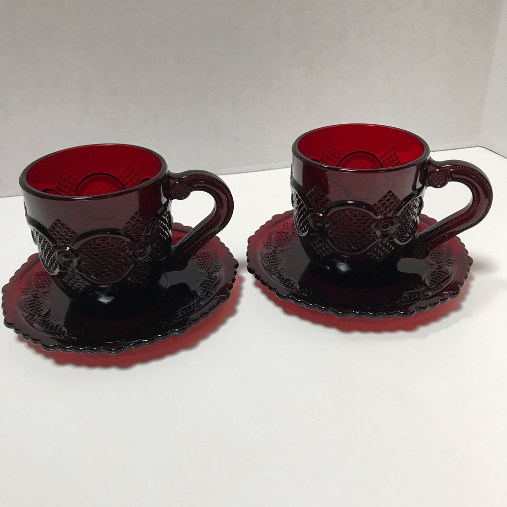 Vintage Avon Cape Cod Ruby Red Cups & Saucers